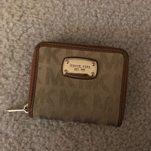 Michael Kors Beige and Brown Logo Zip Wallet